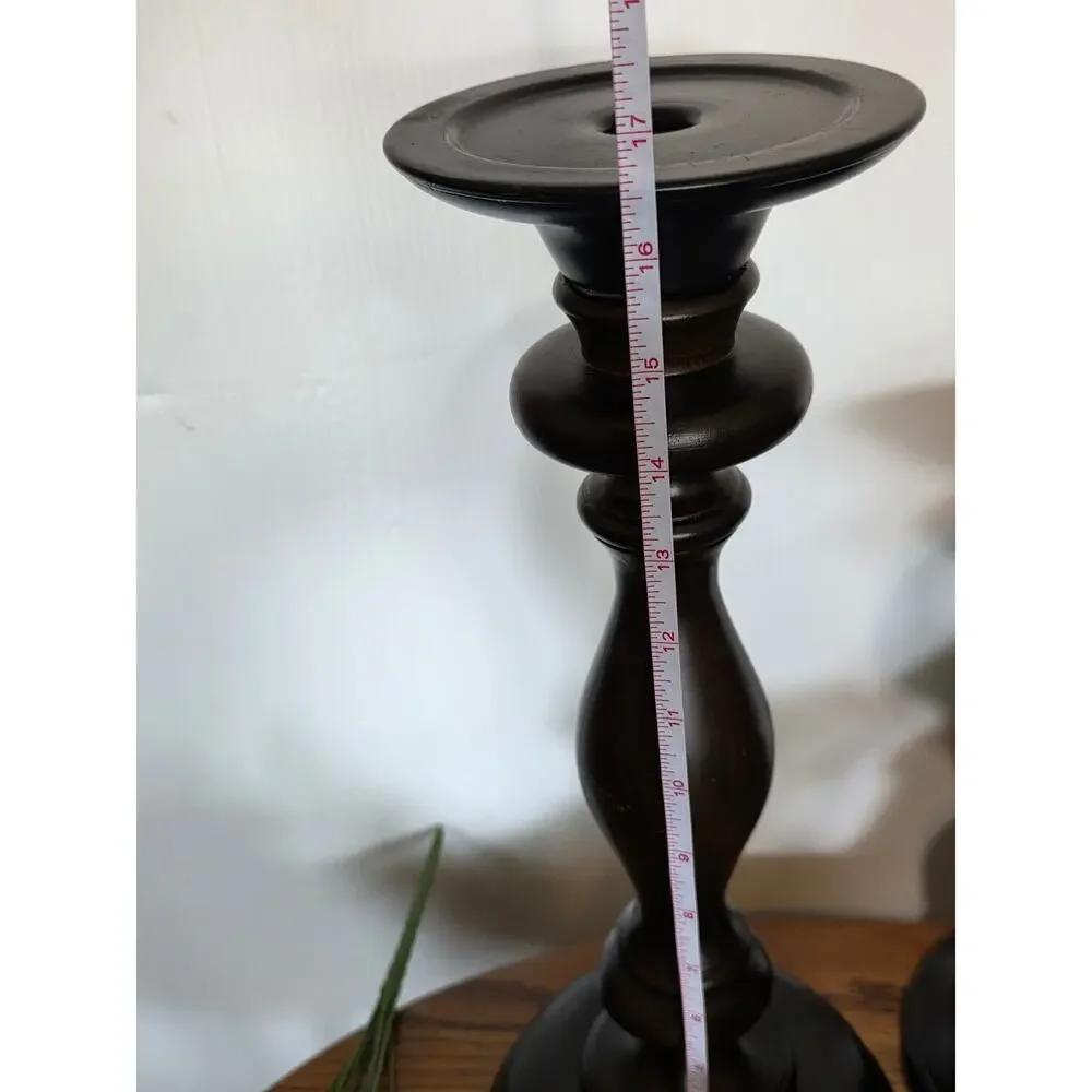 Pottery Barn Turned Wood Pillar Candle Holders Set Dark Brown Espresso 3 Pc